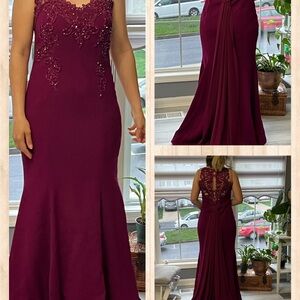 Purple Sequin Embellished Sleeveless V-neck Maxi Gown